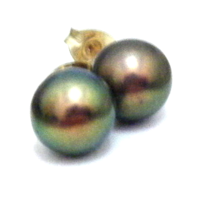 Brown/Green Round Pearl Earrings